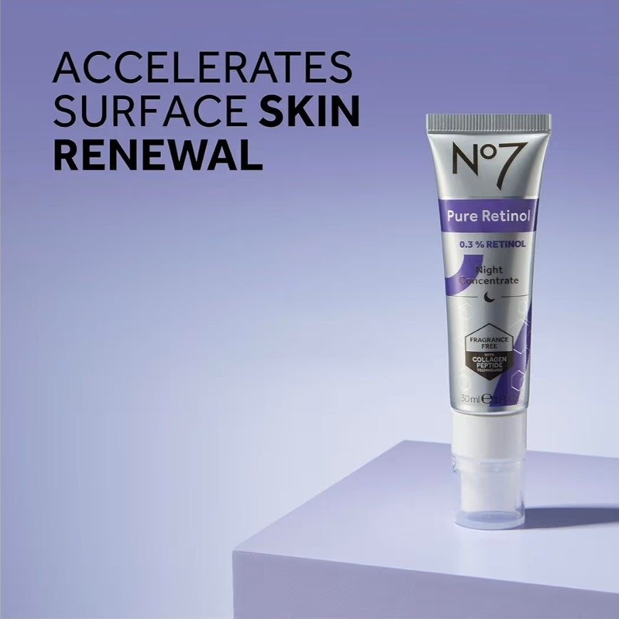 No7 Advanced Retinol 0.3% Night Concentrate - Slow Release Retinol Serum + Peptide Matrixyl 3000+ Boosted Overnight Anti-Aging Serum for Smoother, Softer Skin (1oz)