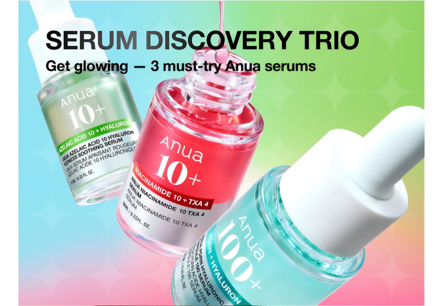 Anua Serum Discovery Trio, Mini Serums - Travel Size Kit with Hyaluronic Acid, Niacinamide & Azelaic Acid, Hydrating Soothing
