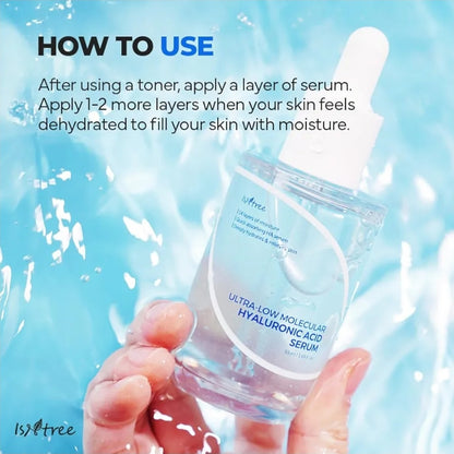 ISNTREE Ultra-Low Molecular Hyaluronic Acid Serum - Vegan, 14 Complex Hyaluronic Acid, Deep Hydration,  Lightweight & Fast-Absorbing