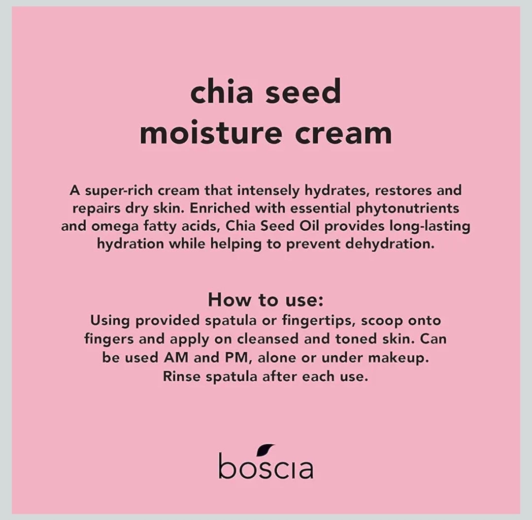 Boscia Chia Seed Moisture Cream - Natural Skin Care - Sensitive Skin Face Lotion with Elderberry, Vitamin A, Vitamin B6, Vitamin C & Vitamin E - For Dry Skin Types