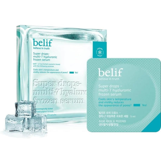 Belif Super Drops Multi-7 Hyaluronic Frozen Serum - Suero hidratante, calmante y desinflamante con péptidos y cafeína - 9 gotas