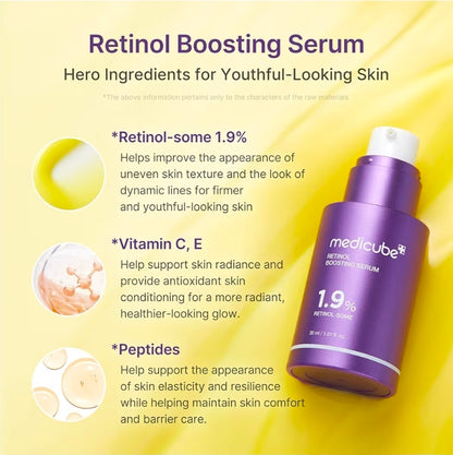 medicube Retinol Boosting Serum - Intensive Firming, Hydration & Plumping Care with Retinol, Peptides & Vitamins, Pore-Refining, Smooth Radiant Skin