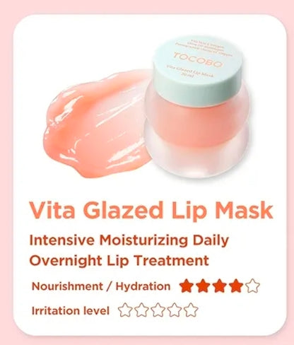 TOCOBO Vita Glazed Lip Mask – Vegan Overnight Lip Sleeping Mask for Dry, Chapped Lips, PHA (Lactobionic Acid) Gentle Exfoliation, Non-Sticky Glazed Balm