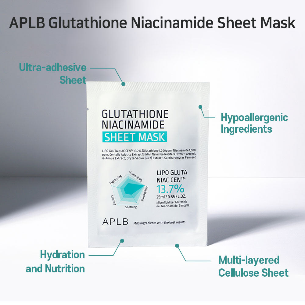 APLB Glutathione Niacinamide Sheet Mask - Moisturizing, Anti-aging, Exfoliation - 1 Mask