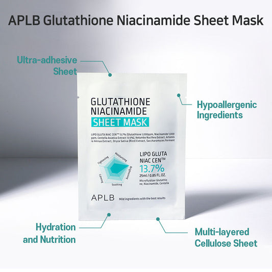 APLB Glutathione Niacinamide Sheet Mask - Moisturizing, Anti-aging, Exfoliation - 1 Mask
