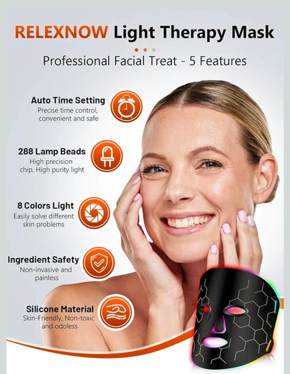 Led Light Therapy Face Mask - 7 Colors Portable Led Face Mask Light Therapy with Remote, Near-Infrared 850nm Wavelength with Timing Function for Anti-Aging Skincare at Home - 288 LED Beads