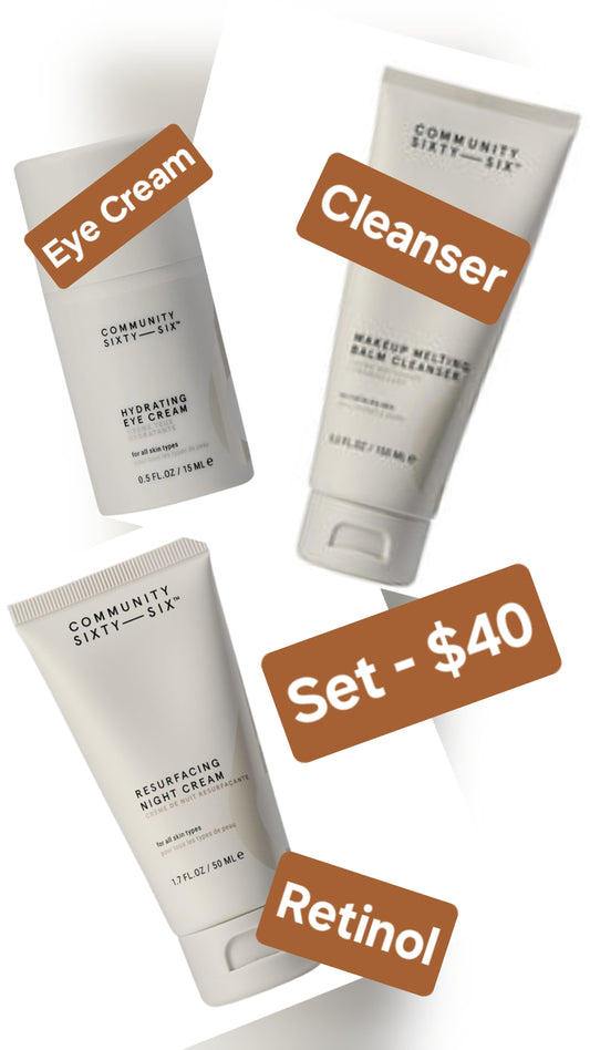 Community Sixty-Six Makeup Melting Balm Cleanser + Resurfacing Night Cream + Hydrating Eye Cream - 3 Piece Antiaging Skincare Set