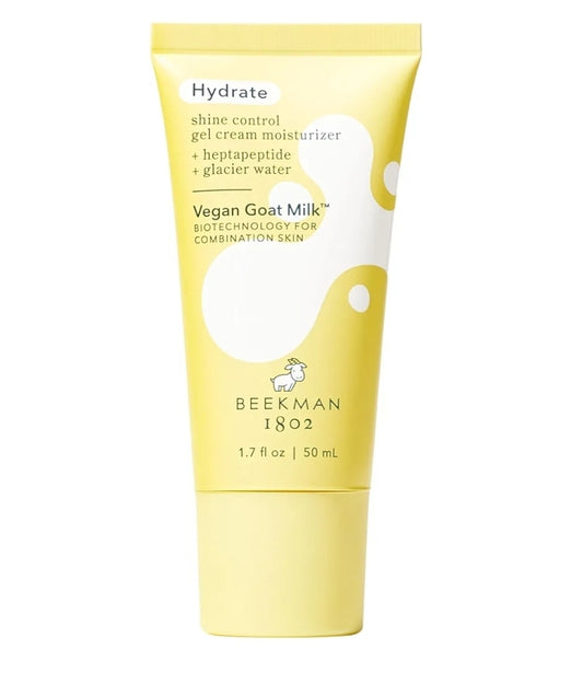 Crema hidratante facial en gel Beekman 1802 Shine Control - Con BioMilk, 1 % de heptapéptido y agua de glaciar para piel sensible