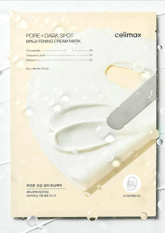 Celimax Pore+Dark Spot Brightening Cream Mask - Non-Sticky Sheet for Enlarged Pores with Niacinamide, Tranexamic Acid, Non-Irritating, Hydrating, Hyperpigmentation - 1 Mask