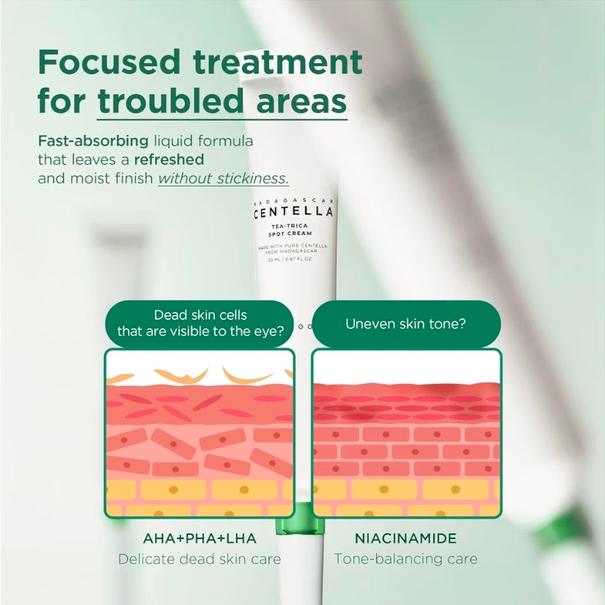 SKIN1004 Tea-Trica Spot Cream - Tratamiento localizado con Centella Asiática y Árbol de Té, crema hidratante facial para calmar áreas específicas, crema de Cica para una piel de aspecto limpio, cuidado de la piel coreano