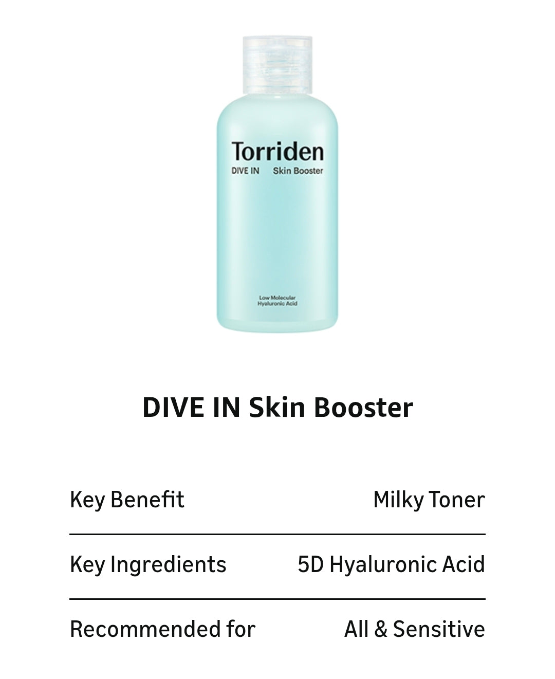 Torriden DIVE IN Skin Booster - Deep Nourishing Facial Toner Essence for Dry, Sensitive Skin Hyaluronic Acid, Panthenol, Ceramide