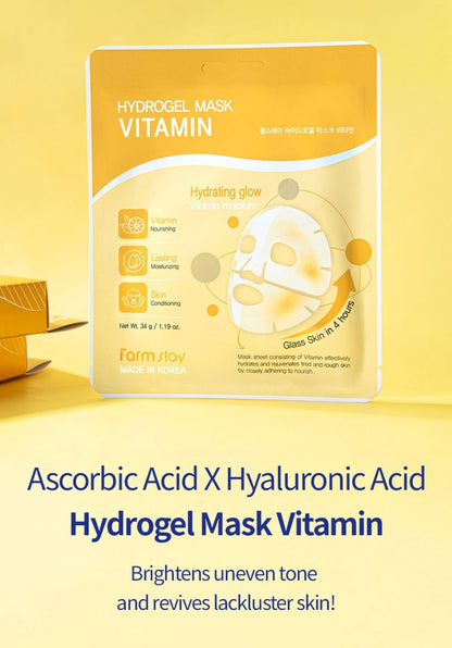 Farmstay Hydrogel Mask Vitamin – Melting Gel Sheet for Deep Hydration, Firming & Radiance, Non-Slip - 1 Mask