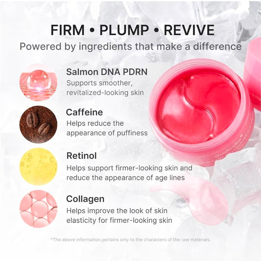 medicube PDRN Pink Caffeine Collagen Eye Patch - Gel Eye Patches for the appearance of Dark Circles, Undereye Bags, Firming, Age-Defying Care with Retinol, Collagen
