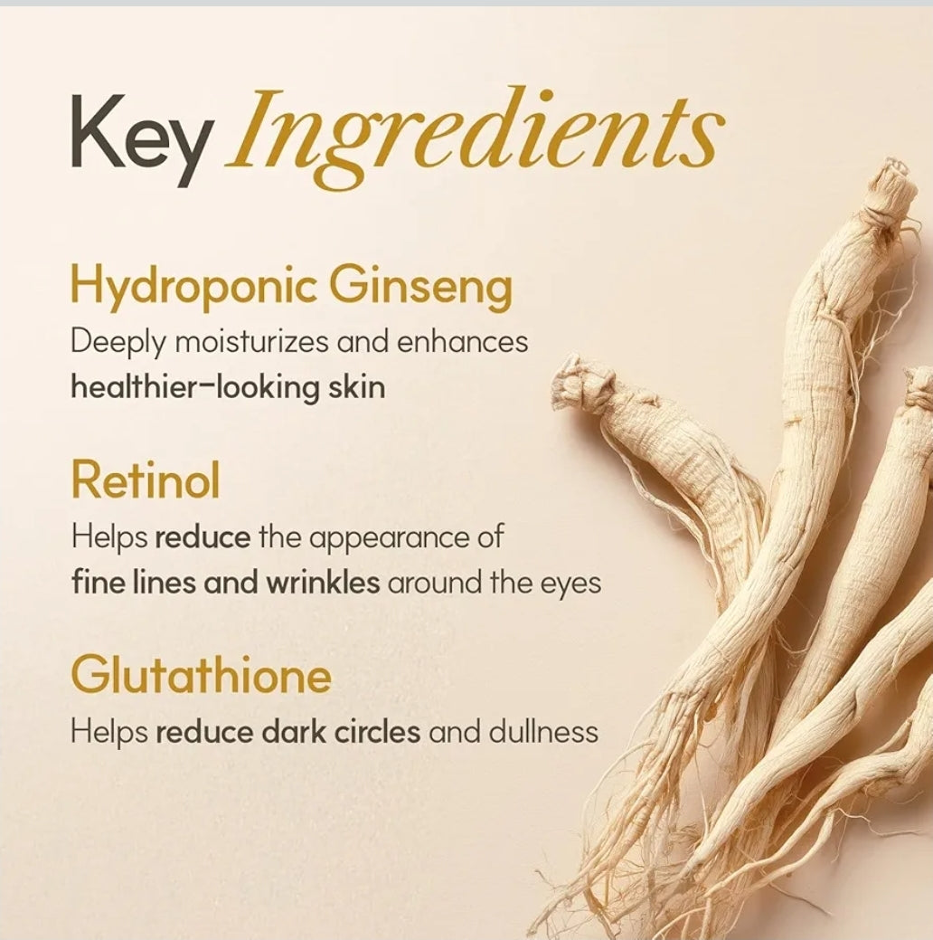 The Face Shop Ginseng Glow Eye Serum - Reduces Visible Dark Circles & Wrinkles, with Korean Ginseng, Retinol, Anti Aging