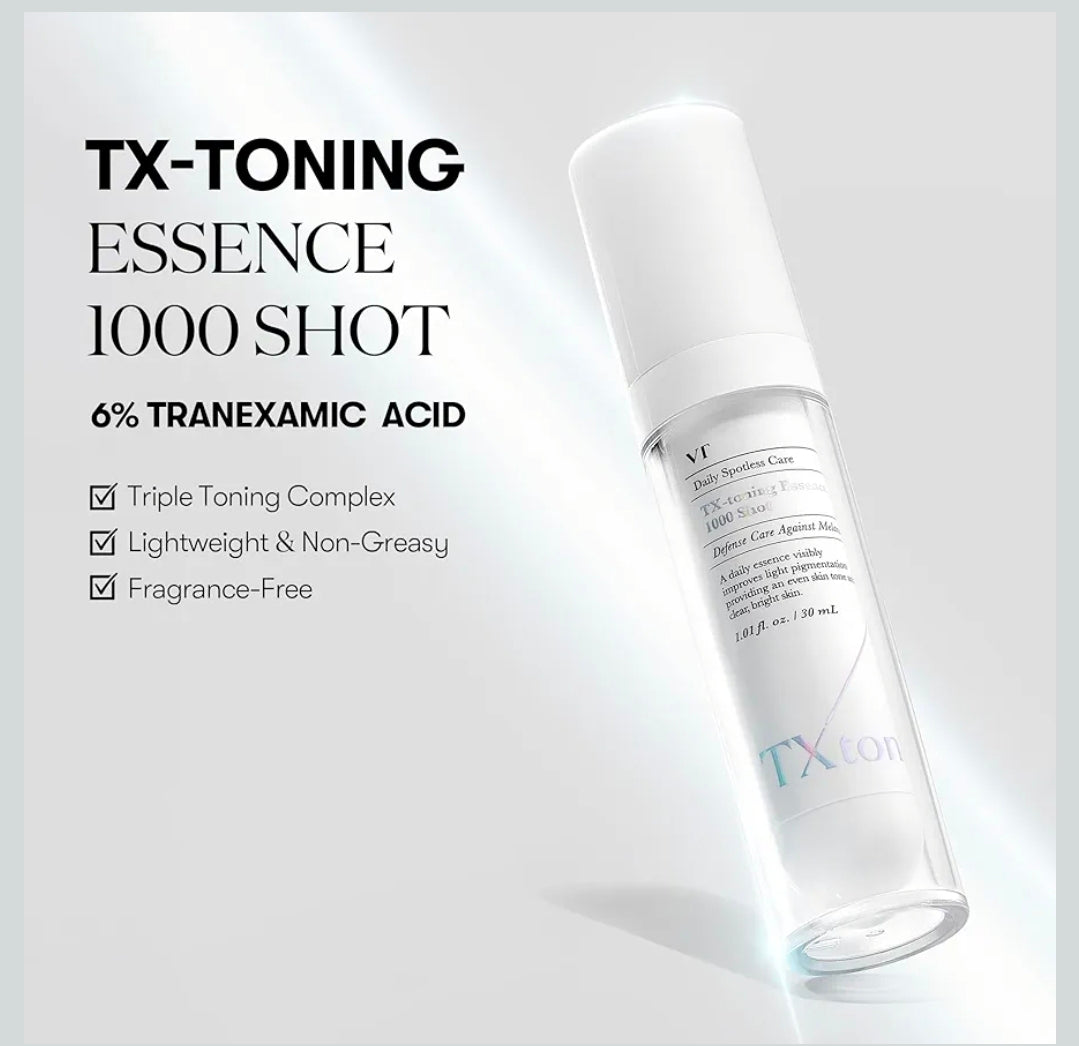 VT COSMETICS TX Toning Essence 1000 Shot - Tranexamic Acid (TXA) Serum with Niacinamide, Glutathione for Radiant Glass Skin Face, Dark Spots, Sun Spots, Age Spots, Acne Scar