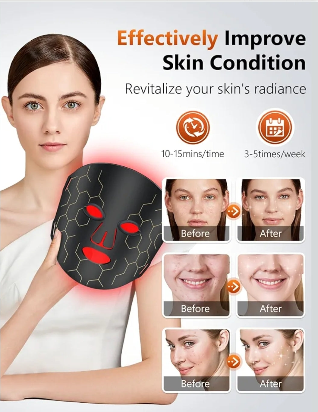 Led Light Therapy Mask - 7 Colors Portable Led Face Mask Light Therapy with Remote, Near-Infrared 850nm Wavelength with Timing Function for Anti-Aging Skincare at Home - 288 LED Beads