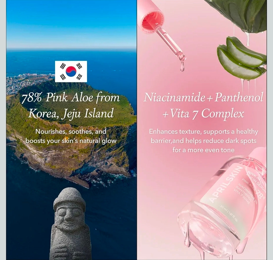 Suero de mucina de aloe rosa APRILSKIN: fórmula hidratante con 78 % de mucina de aloe de Jeju y acabado no pegajoso para una apariencia radiante.