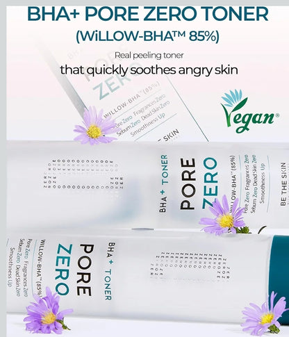 Be the Skin BHA+ Toner Pore Zero Daily Exfoliating Toner - Willow BHA Pore Refining for Acne Prone Skin - Salicylic Acid for Pores and Sebum