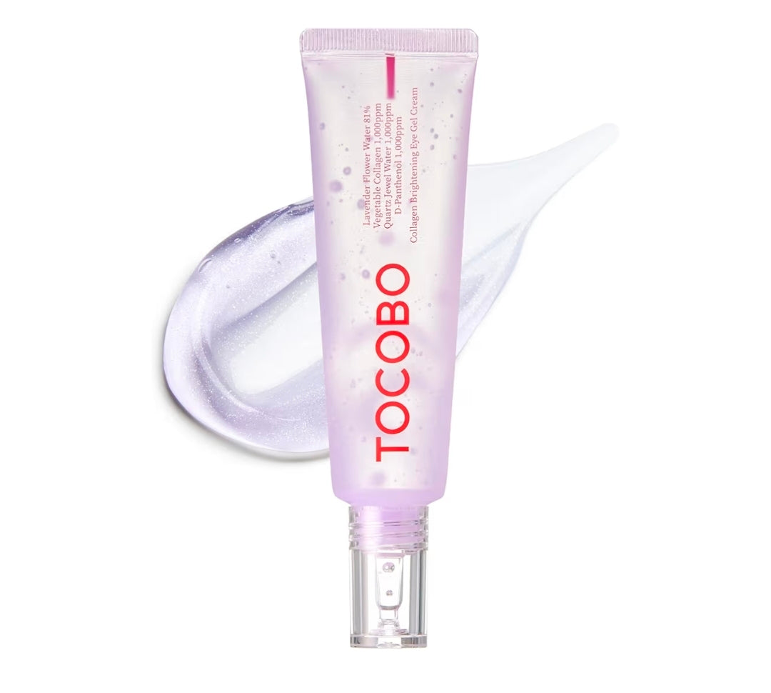 Crema iluminadora de colágeno Tocobo para ojos en gel: tratamiento vegano con retinol para ojeras e hinchazón. Fórmula ligera e hidratante con niacinamida y lavanda. Aclara las líneas de expresión.