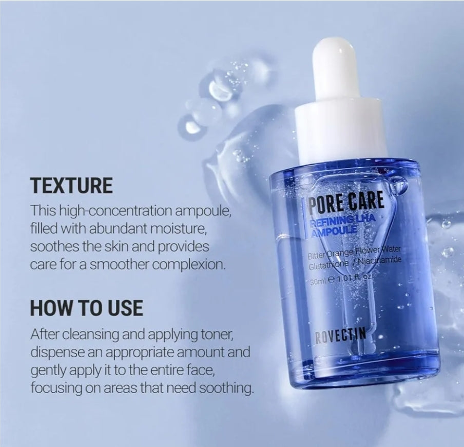 ROVECTIN Pore Care Refining LHA Ampoule - Gentle and Daily Ampoule with Neroli, Mild Exfoliant, Anti-Aging