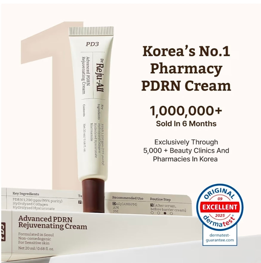 Dr. Reju-All Advanced PDRN Rejuvenating Cream – 99% Pure Salmon DNA Gel Type Face Moisturizer – Optimal 1200ppm for Glass Skin & Plumping – Anti-Aging Skin Care Face Cream
