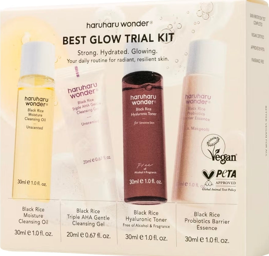 haruharu Wonder Best Glow Travel Kit - Strong, Hydrated, Glowing, Daily Routine, Mini Size, Double Cleansing, Toner, Barrier Essence