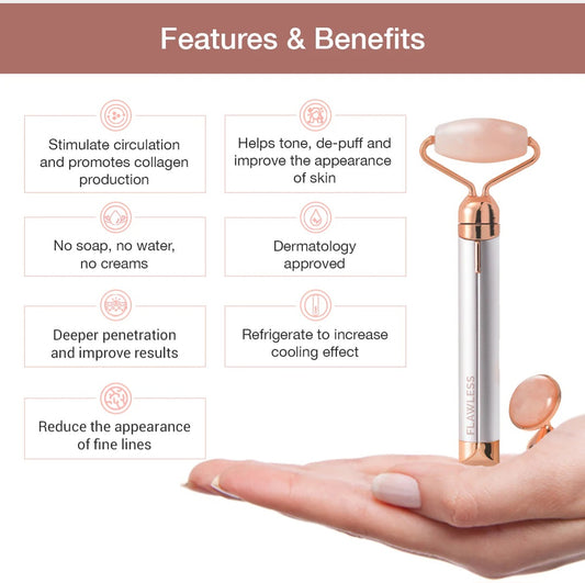 Finishing Touch Flawless Contour Micro Vibrating Facial Roller & Massager - Genuine Rose Quartz