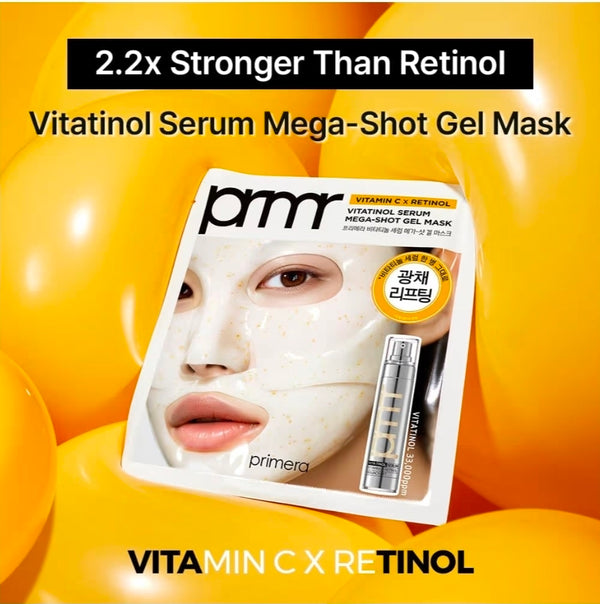Primera PRMR Mascarilla en Gel con Suero Vitatinol - 1 Mascarilla, Mascarillas de Absorción Nocturna, para la Síntesis de Colágeno con Vitamina C y Retinol, Cierre Inmediato de Poros, Reafirmante e Hidratante - 1 Mascarilla