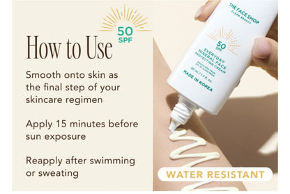 THE FACE SHOP Protector solar mineral diario FPS 50 - Protector solar coreano para el rostro con óxido de zinc, pantenol y niacinamida para piel sensible