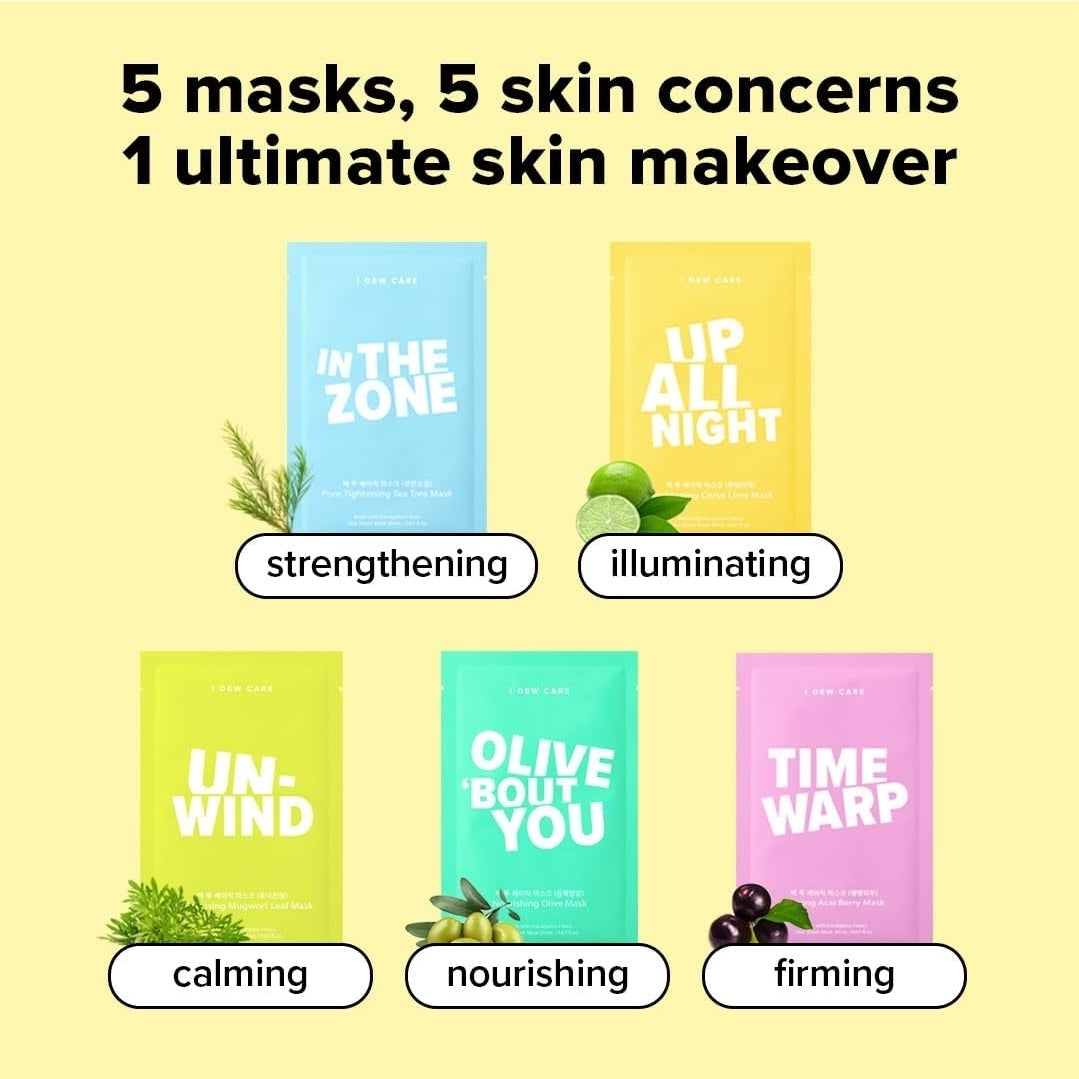 I DEW CARE Lightweight Boosting Moisturizer - Bring On The Barrier + 5 I DEW CARE Glass Skin Face Mask [SET] - Strengthening, Soothing, Balance Excess Sebum, Fast Absorption, Hydrating - For Combination Skin and Oily Skin