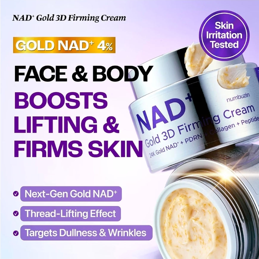 numbuzin No.9 NAD+ GOLD 3D Firming Cream 50ml - 
4% Gold NAD, Peptides & Salmon DNA, Skin Lifting, from Head to Toe, Firming Care Everywhere, for Sagging Skin & Crepey Skin