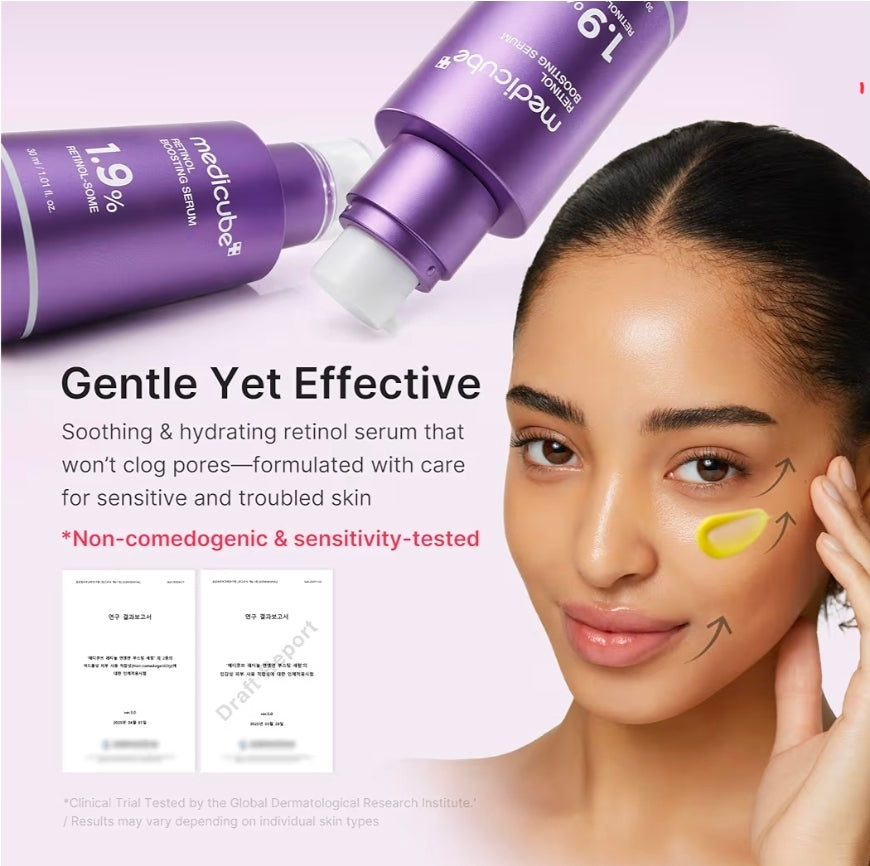 medicube Retinol Boosting Serum - Intensive Firming, Hydration & Plumping Care with Retinol, Peptides & Vitamins, Pore-Refining, Smooth Radiant Skin