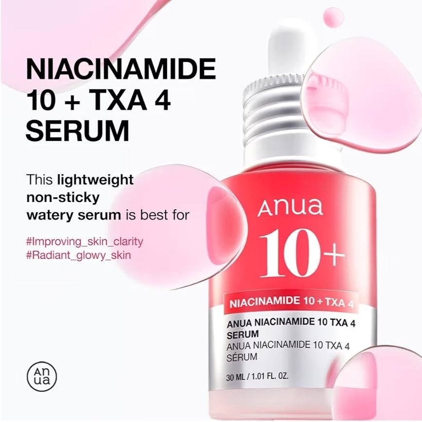 ANUA Niacinamide 10 + TXA 4 Serum, Hyaluronic Acid, Tranexamic Acid, Facial Serum for Glass Skin, Clarifying, Radiant Complexion with Natural Color