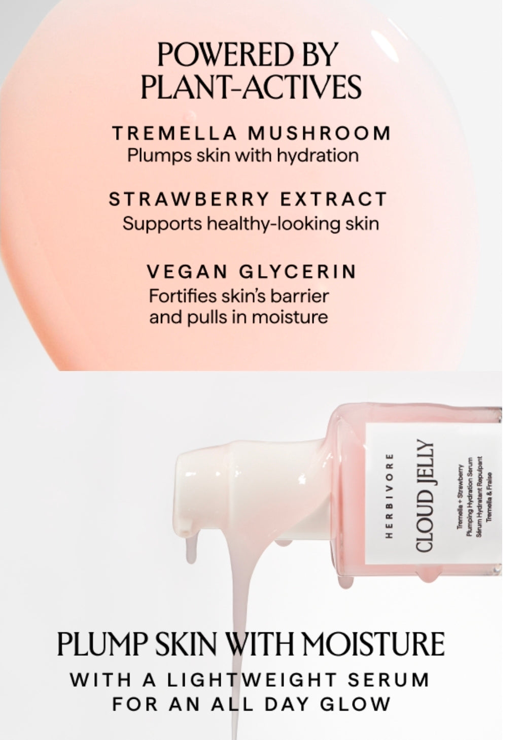 HERBIVORE Cloud Jelly Plumping Hydration Serum - Tremella Mushroom + Strawberry Extract, Lightweight, Deep Hydration for All Skin Types