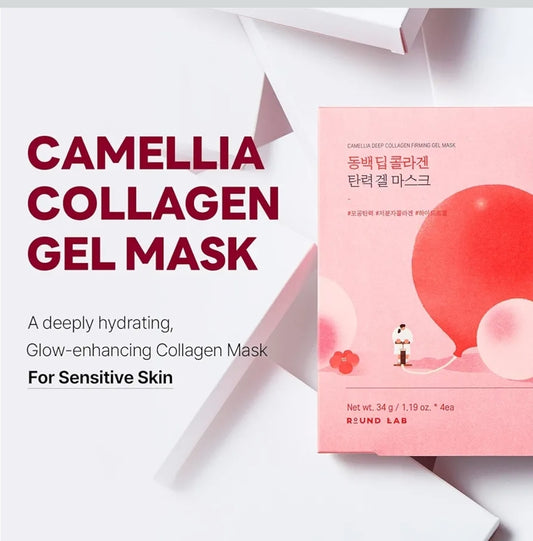 ROUND LAB Camellia Collagen Mask - 30min Hydrogel Mask, Quick Hydration, Firming & Pore Minimizing, For sensitive skin, Micro-molecule collagen - 1 Mask