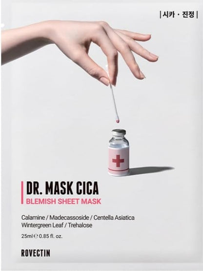 ROVECTIN Dr. Mask CICA Blemish Sheet Mask - Soothing and Hydrating with Calamine and Madecassoside - 1 Mask