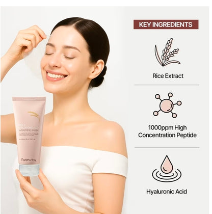 Farmstay Rice & Hyaluronic Acid Wrapping Mask - Rice peel off face mask, glass skin, nourishing and hydrating