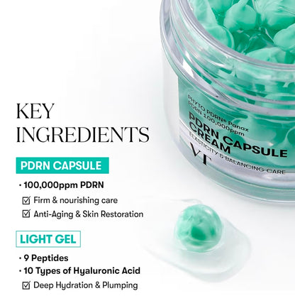 VT COSMETICS PDRN Capsule Cream 100 - Hydrating Face Moisturizer with 100,000ppm PDRN, Hyaluronic Acid, 9 Peptides, Firming & Plumping Nourishing Cream