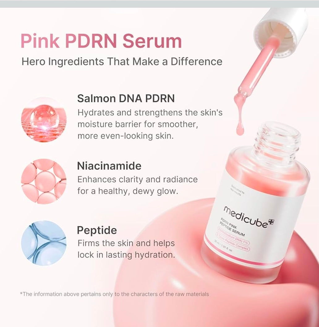 medicube PDRN Pink Peptide Serum - Salmon DNA Pink glow serum, Peptide, Niacinamide, Hydrating & Moisturizing & Firming, Uneven Skin Tone