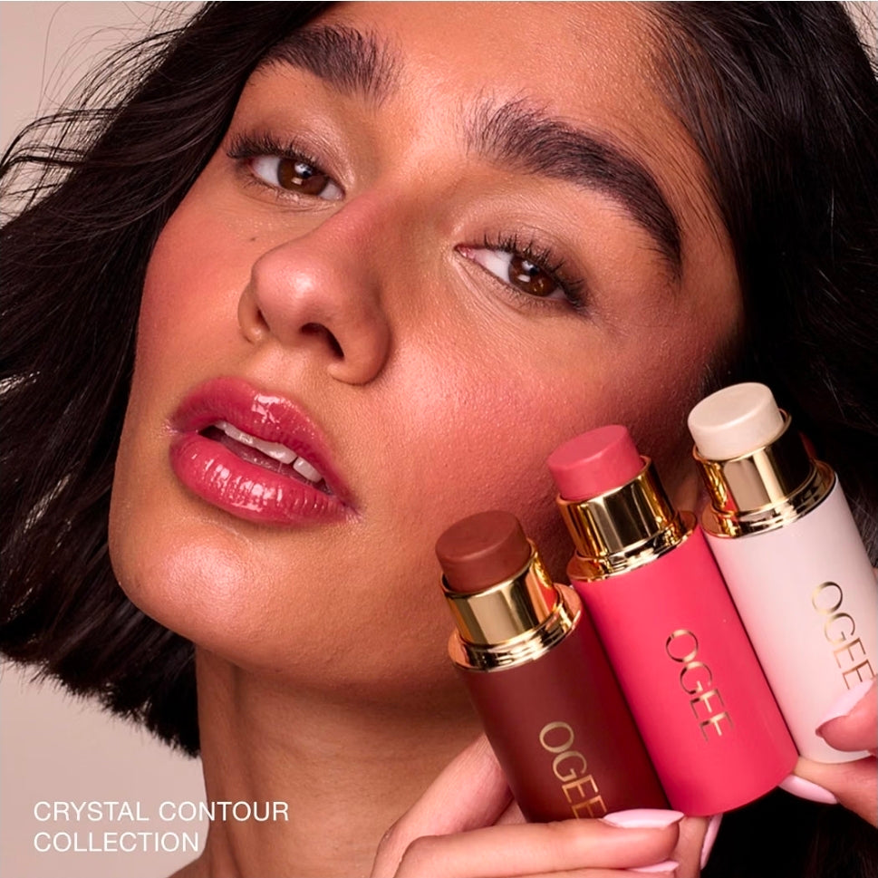 Ogee Crystal Contour Collection – Certified Organic Makeup Collection Stick Trio with Bronzer, Professional Blush & Highlighter Sticks, Cream Contour Makeup Set for Face