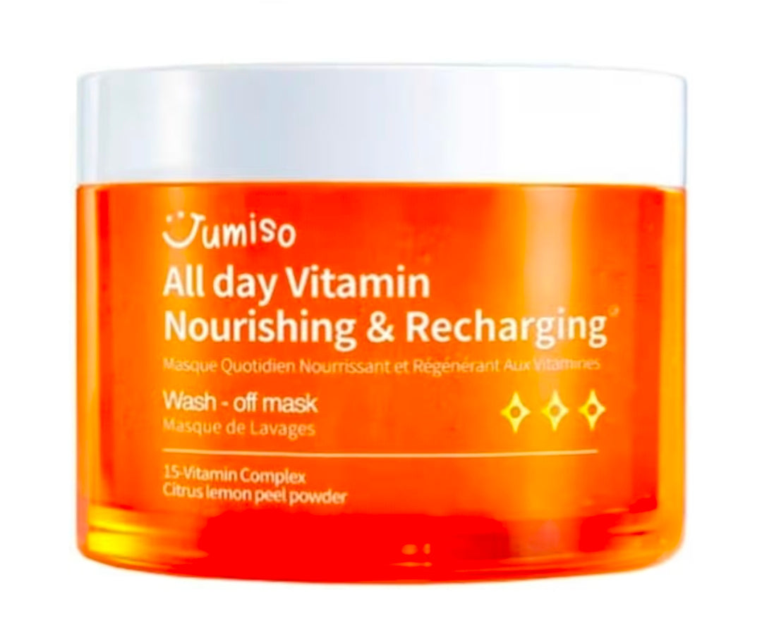 Mascarilla lavable nutritiva y revitalizante con vitaminas Jumiso All Day: tratamiento con certificación vegana diseñado para revitalizar la piel opaca con un complejo de 15 vitaminas y cáscara de limón.