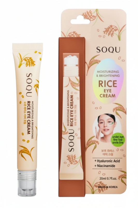 Crema de arroz hidratante e iluminadora para ojos SOQU: ilumina y mejora la apariencia de las arrugas, así como la elasticidad de la piel.