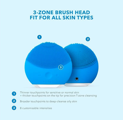 Cepillo limpiador facial Foreo Luna Mini 2 - Masajeador facial eléctrico - Todo tipo de piel - Cuidado ultra higiénico - Limpieza facial sencilla - Limpiador facial eléctrico de silicona - Control por app - Aguamarina