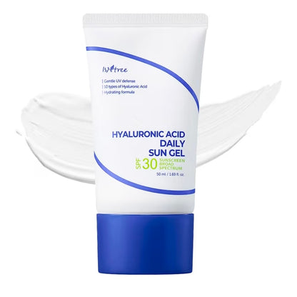 ISNTREE Gel solar diario con ácido hialurónico FPS 30: hidratante, sin tono blanco, fórmula ligera y suave, FPS diario, amplio espectro