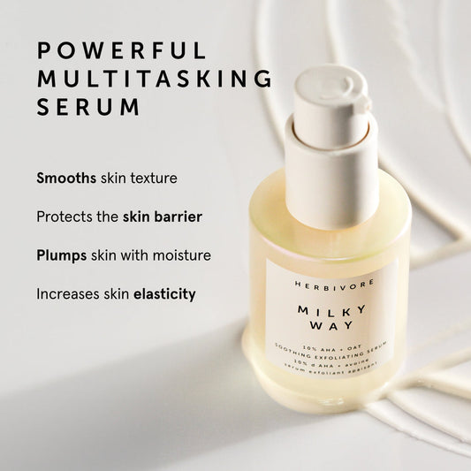 Herbivore Milky Way 10% AHA + Oat Soothing Exfoliating Serum - Deeply exfoliates the surface of skin for instant glow and repairs the skin barrier