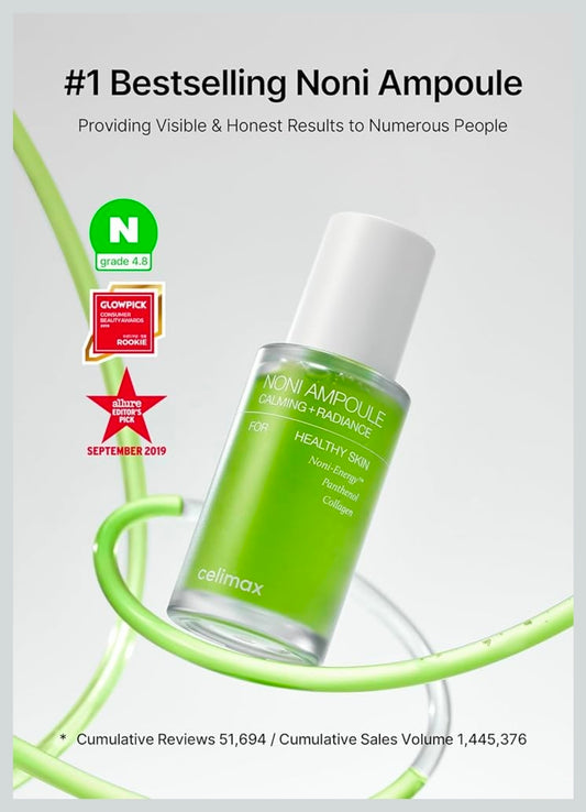 Ampolla Celimax Noni - Extracto de noni, suero hidratante y calmante para manchas oscuras y líneas de expresión, antienvejecimiento, iluminador facial, astringente facial (30 ml)