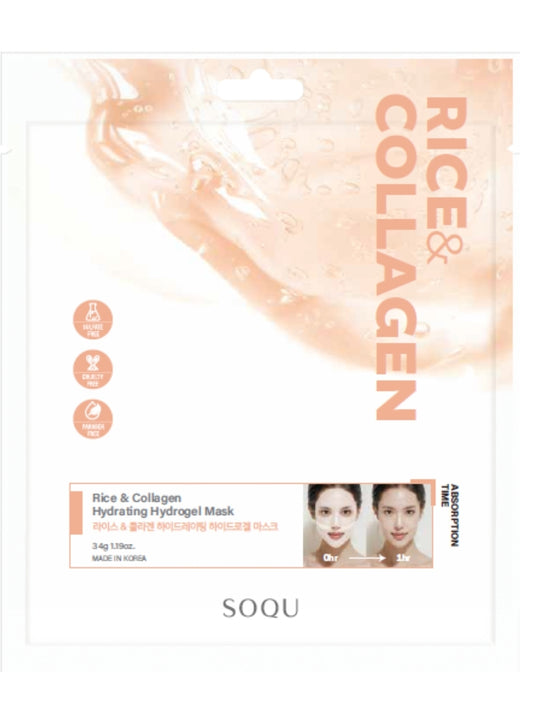 SOQU Rice & Collagen Hydrating Hydrogel Mask - Designed to moisturize, brighten, and improve skin elasticity