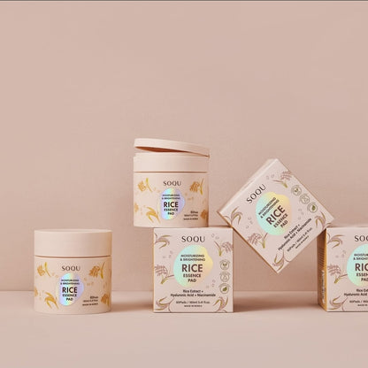 SOQU Rice Essence Pads Moisturizing and Brightening - Tones, moisturizes, and preps the skin - 60 Pads