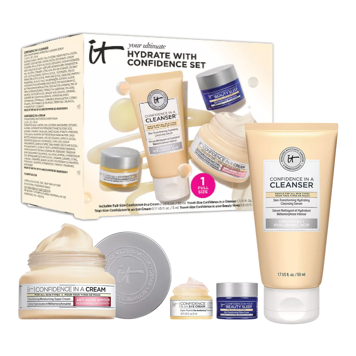IT Cosmetics Hydrate with Confidence Set de cuidado de la piel antienvejecimiento: mantiene tu piel sana e hidratada