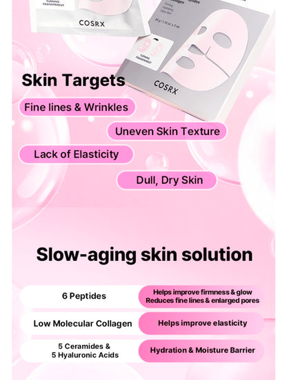 COSRX Pink Peptides Collagen Lifting Glow Hydrogel Face Mask - Radiant and Hydrated Skin, Enhances firmness and helps to improve elasticity - 1 Mask
